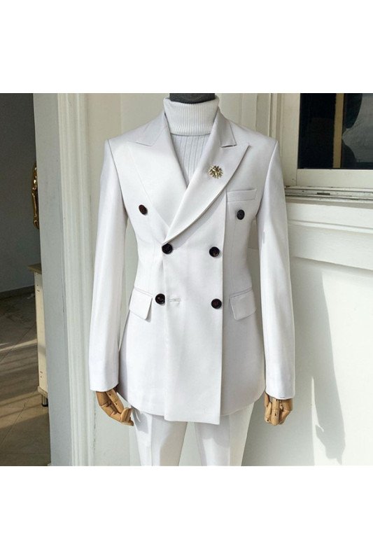 Dominic Modern White Double Breasted Peaked Lapel Men Suits for Prom