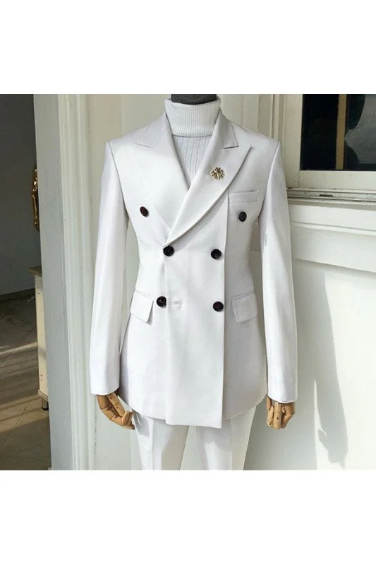 White Peaked Lapel Double Breasted Groom Suit - Addison Online main image 1