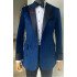 Brady Blue Velvet Close Fitting Peaked Lapel Fashion Men Suits