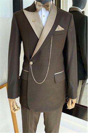 Caden Coffee Fashion One Button Peaked Lapel Bespoke Men Suit Caden Coffee Fashion One Button Peaked Lapel Bespoke Men Suit