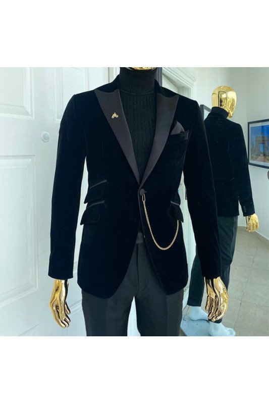 Josiah Black Two Pieces One Button Velvet Fashion Men Suits