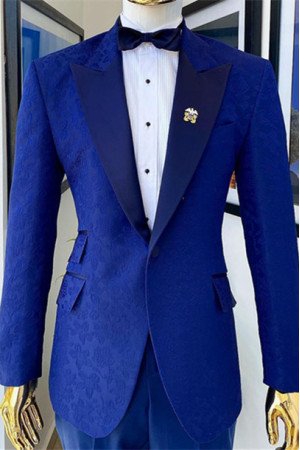 Colton Royal Blue Jacquard Peaked Lapel One Button Men Suits Colton Royal Blue Jacquard Peaked Lapel One Button Men Suits