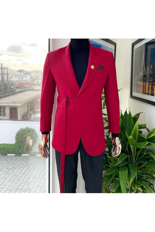 Elegant Red Peaked Lapel Ring Bearer Suits with One Button main image 1