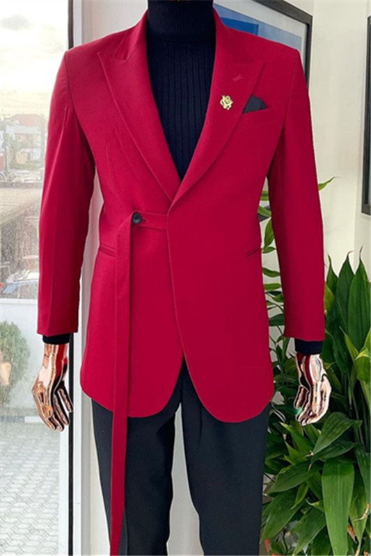 Miguel Red Peaked Lapel Bespoke Slim Fit Men Suit with Side Belt