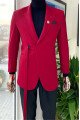 Miguel Red Peaked Lapel Bespoke Slim Fit Men Suit with Side Belt