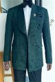 Antonio Cool Dark Green Shawl Lapel Jacquard Fashion Men Suits
