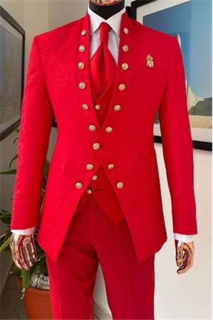 Parker Hot Red Jacquard New Arrival Three Pieces Men Suits Parker Hot Red Jacquard New Arrival Three Pieces Men Suits