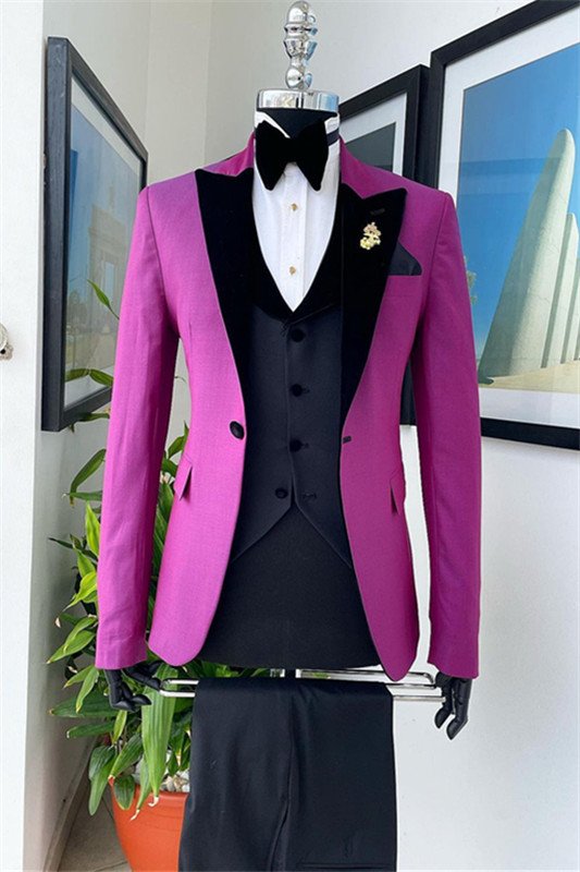 Steven Purple Three Pieces Fashion Peaked Lapel Best Fitted Men Suits
