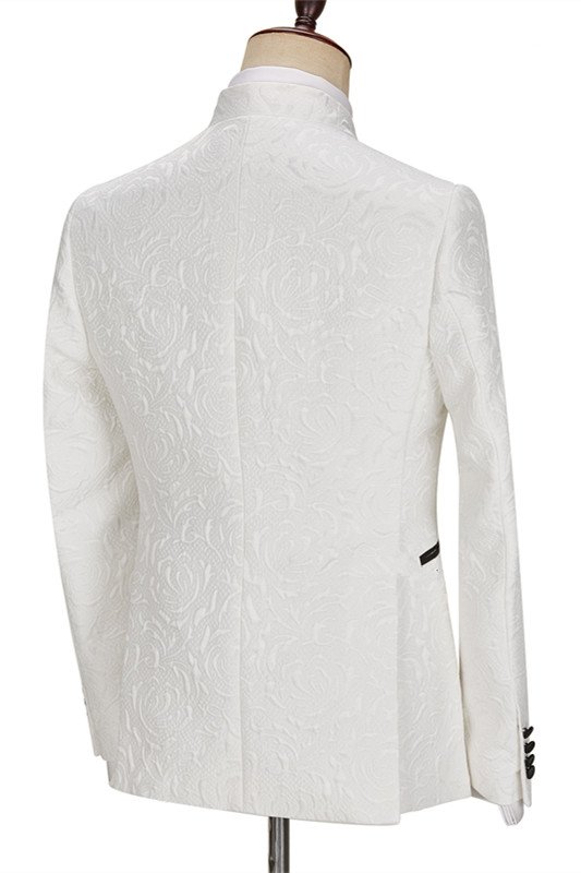 Antonio Fashion White Jacquard Three Pieces Best Slim Men Suit