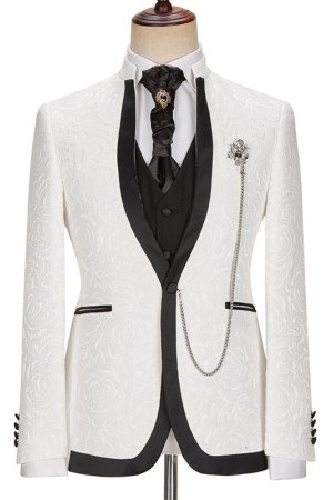 Antonio Fashion White Jacquard Three Pieces Best Slim Men Suit Antonio Fashion White Jacquard Three Pieces Best Slim Men Suit