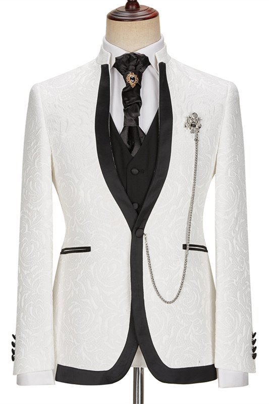 Antonio Fashion White Jacquard Three Pieces Best Slim Men Suit