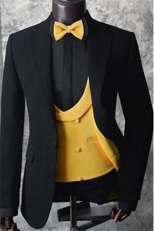 Jackson Trendy Three Pieces Black Peaked Lapel Men Suits for Prom Jackson Trendy Three Pieces Black Peaked Lapel Men Suits for Prom