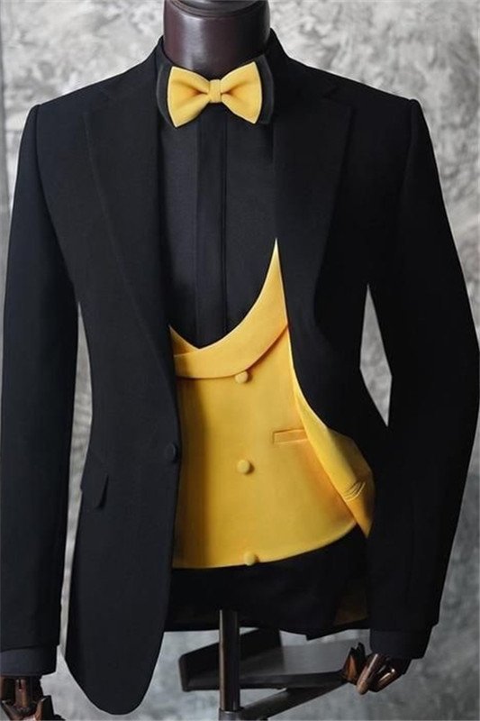 Jackson Trendy Three Pieces Black Peaked Lapel Men Suits for Prom