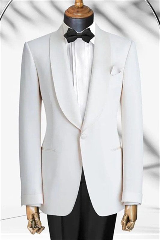 Brandon White Simple Shawl Lapel Two Pieces One Buttons Men Suits