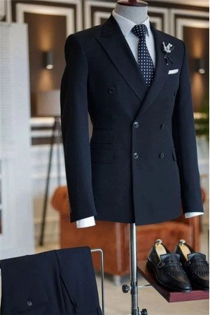 Mason Classic Black Double Breasted Peaked Lapel Two Pieces Men Suits Mason Classic Black Double Breasted Peaked Lapel Two Pieces Men Suits