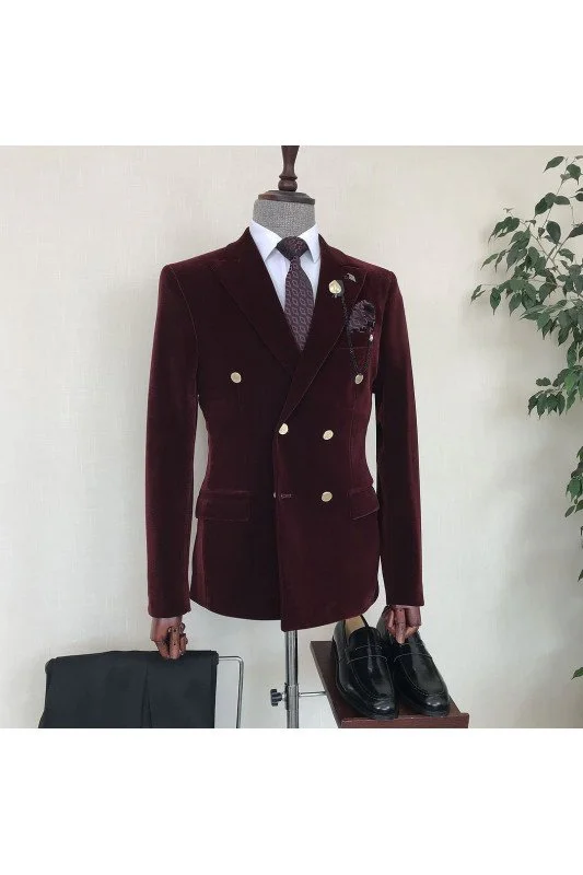 2 Pieces Burgundy Peaked Lapel Suits For Men main image 0