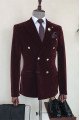 Evan Burgundy Velvet Double Breasted Peaked Lapel Men Suits