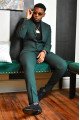 Alexander Trendy  Dark Green Peaked lapel Prom Men Suit