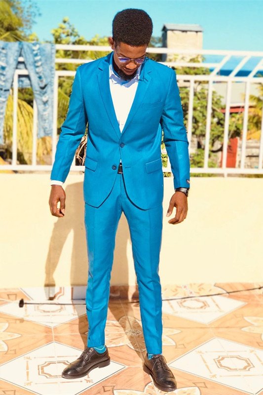 William Ocean Blue Modern Two Pieces Men Suit William Ocean Blue Modern Two Pieces Men Suit