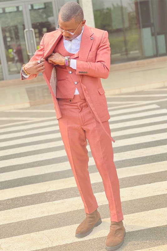 Christopher New Arrival Peach Three Pieces Fashion Men Suits for Prom