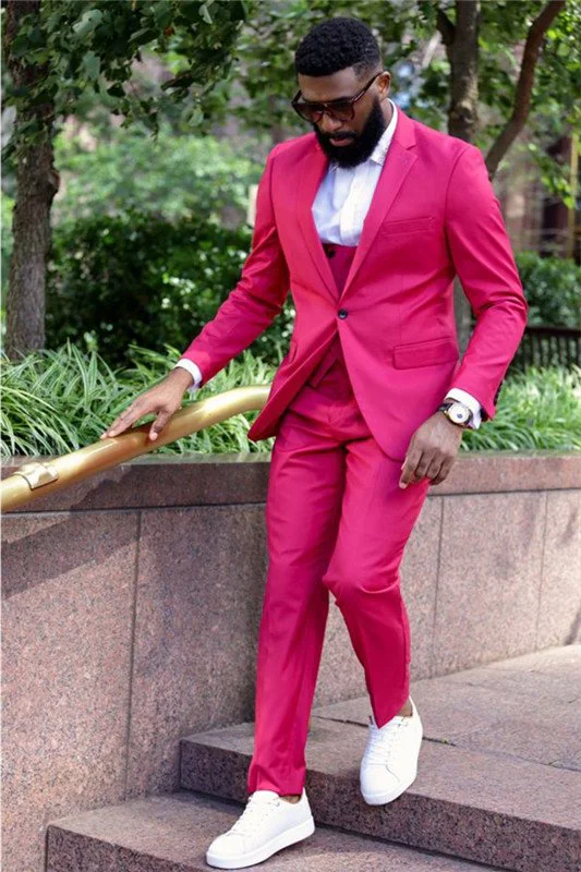Men'S Fushcia One Chest Pocket Vested 3 Piece Suit main image 1