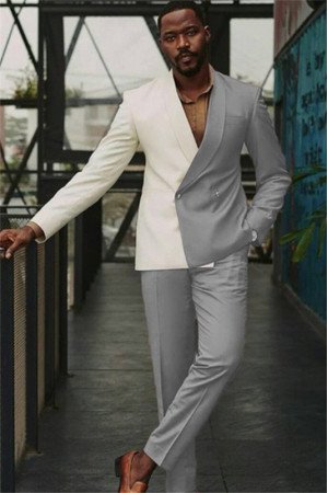 James White and Gray Double Breasted Slim Men Suit for Prom James White and Gray Double Breasted Slim Men Suit for Prom