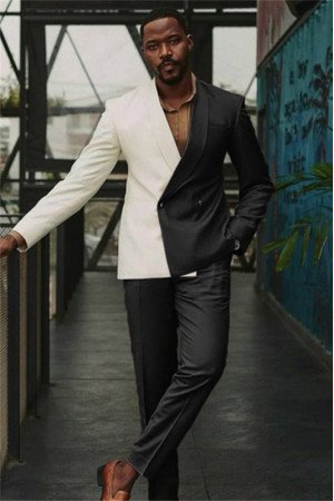 Ryan White and Black Double Breasted Slim Men Suit for Prom Ryan White and Black Double Breasted Slim Men Suit for Prom