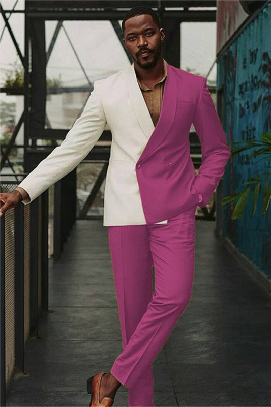 Logan White and Fuchsia Double Breasted Slim Men Suit for Prom