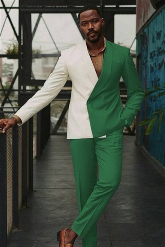 John White and Dark Green Double Breasted Slim Men Suit for Prom