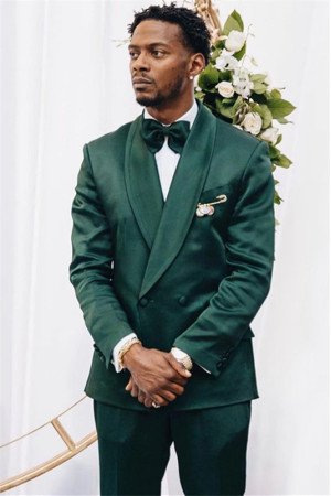 Elijah Dark Green Velvet Shawl Lapel Double Breasted Wedding Men Suit Elijah Dark Green Velvet Shawl Lapel Double Breasted Wedding Men Suit