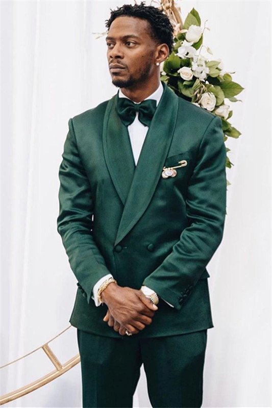 Elijah Dark Green Velvet Shawl Lapel Double Breasted Wedding Men Suit