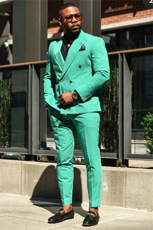 Christian Green Peaked Lapel Double Breasted Slim Men Suit for Prom