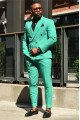 Christian Green Peaked Lapel Double Breasted Slim Men Suit for Prom