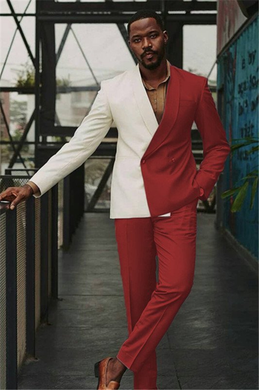 Brandon White and Red Double Breasted Slim Men Suit for Prom