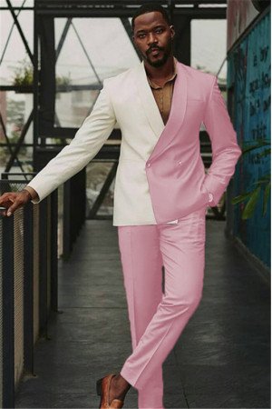 Mason White and Pink Double Breasted Slim Men Suit for Prom Mason White and Pink Double Breasted Slim Men Suit for Prom