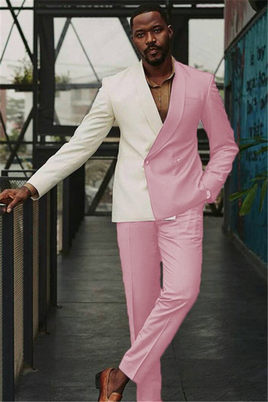 Mason White and Pink Double Breasted Slim Men Suit for Prom