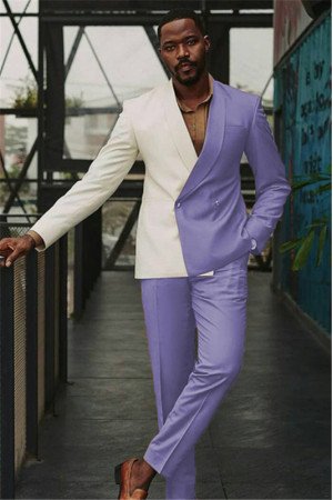Angel  White and Lavender Double Breasted Slim Men Suit for Prom Angel  White and Lavender Double Breasted Slim Men Suit for Prom