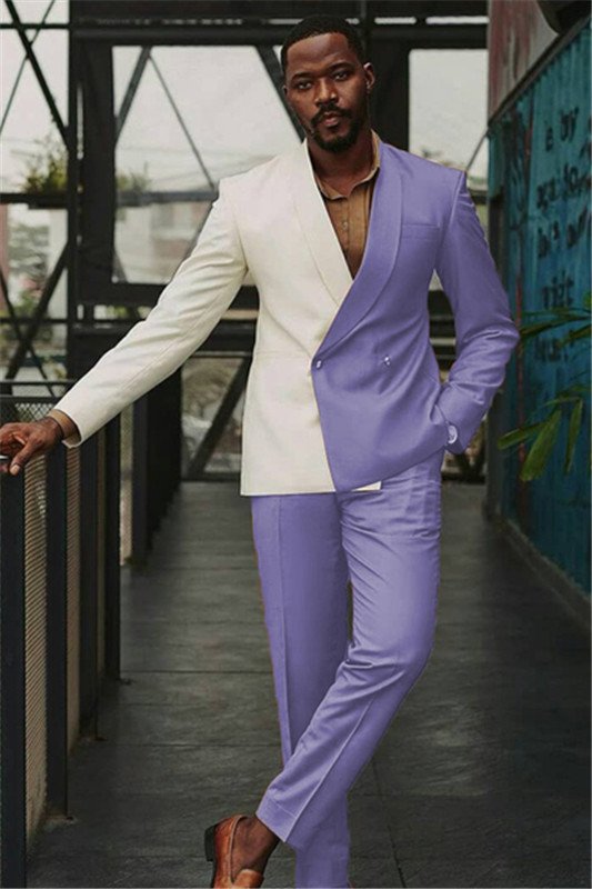 Angel  White and Lavender Double Breasted Slim Men Suit for Prom