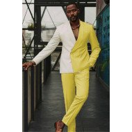 Isaac White and Yellow Double Breasted Slim Men Suit for Prom