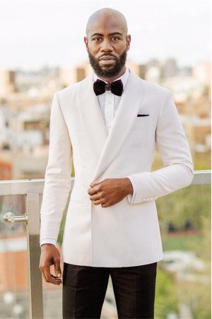 Michael Simple White and Black Shawl Lapel Best Fitted Wedding Suits Michael Simple White and Black Shawl Lapel Best Fitted Wedding Suits