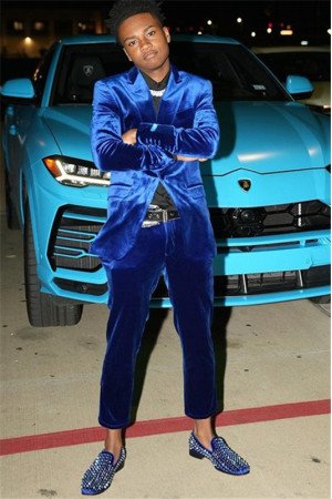 Ethan New Arrival Blue Velvet Two Pieces Fashion Prom Suit