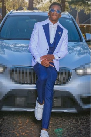 Joshua White and Blue Three Pieces Notched Lapel Bespoke Prom Suits for men