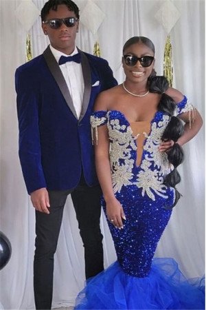 Alexander Two Pieces Velvet Shawl Lapel Blue Prom Suits for Men Alexander Two Pieces Velvet Shawl Lapel Blue Prom Suits for Men