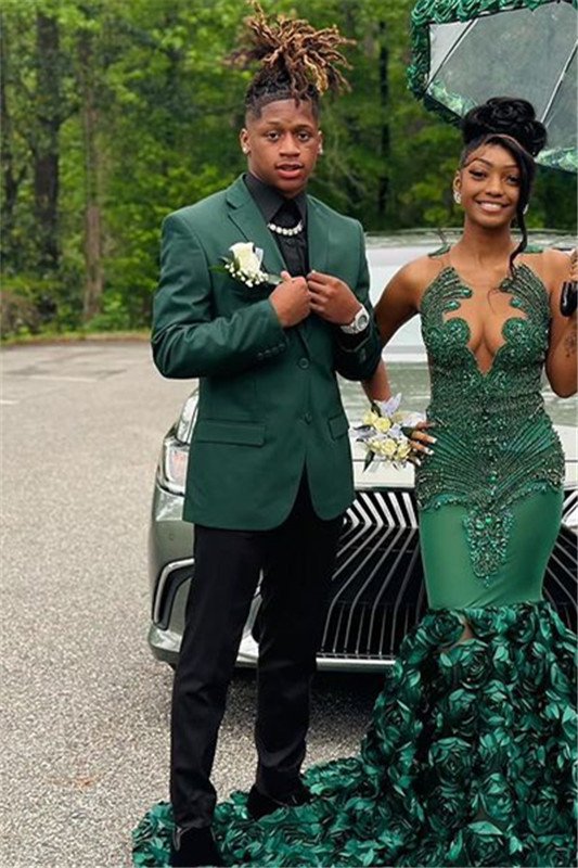 Anthony Classic Dark Green Two Pieces Regular Prom Suits with Black Pants