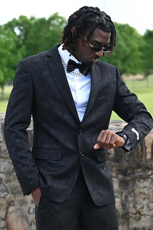 Jayden Classic Black Jacquard Two Pieces Bespok Prom Suit