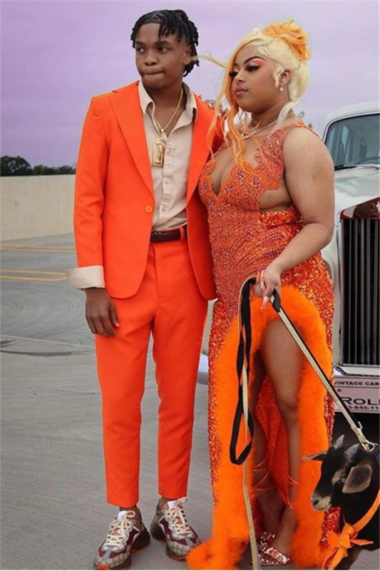 William Hot Orange Chic Two Pieces Best Fitted Notched Lapel Prom Suit