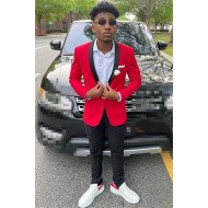 Christopher Classic Red Two Pieces Shawl Lapel Slim Fit Men Suits