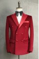 Christia Hot Red Velvet Two Pieces Double Breasted Peaked Lapel Wedding Suits