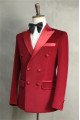 Christia Hot Red Velvet Two Pieces Double Breasted Peaked Lapel Wedding Suits