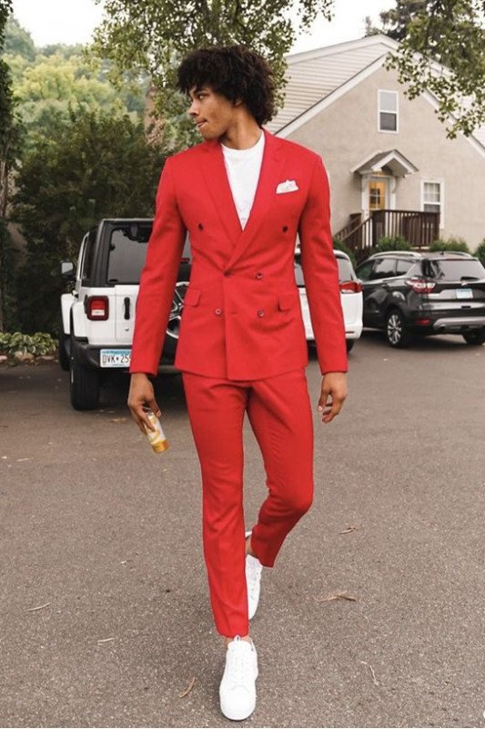 Fashion New Arrival Red Double Breasted Notched Lapel Prom Suits